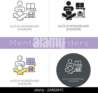 Alice in wonderland syndrome icon. Visual perception. Size distortion. Dysmetropsia. Impaired vision. Rare mental disorder. Flat design, linear and co Stock Vector