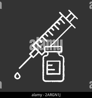 Medicine vial and syringe chalk icon. Neurotoxin injection. Medications ...