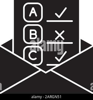 Email survey glyph icon. Public opinion. Research. Consumer review. Customer satisfaction. Feedback. Evaluation. Data collection. Silhouette symbol. N Stock Vector