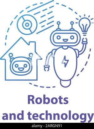 Robots and technology blue gradient concept icon. Smart house management idea thin line illustration. Innovations for apartment. Artificial intelligen Stock Vector