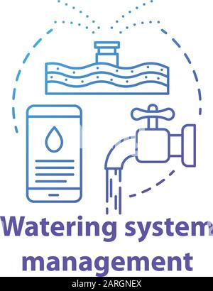 Watering system management blue gradient concept icon. Smart house idea thin line illustration. Innovative technology for apartment. Home automation. Stock Vector