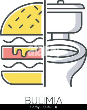 Bulimia color icon. Eating disorder. Depression and anxiety. Vomiting food in bathroom. Unhealthy hunger. Binge eating from stress. Psychological issu Stock Vector
