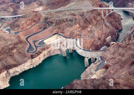 Aerial view of the Hoover Dam and Lake Mead Stock Photo