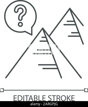 Pyramid mystery linear icon. Egyptian monument. Historical secrets. Architecture. Ancient tomb. Archeology. Thin line illustration. Contour symbol. Ve Stock Vector