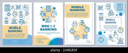Mobile banking brochure template. Online payments. Money transfer. Flyer, booklet, leaflet print, cover design with linear icons. Vector page layouts Stock Vector