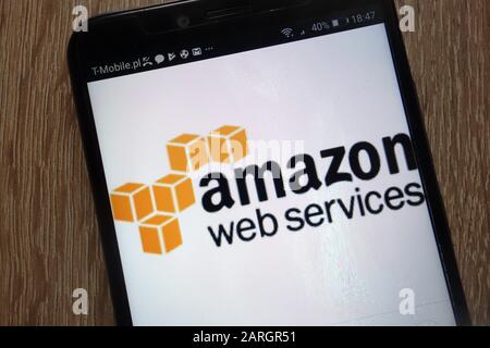 Amazon Web Services logo displayed on a modern smartphone Stock Photo