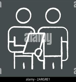 Oral survey chalk icon. Two people Interviewing. Question and answer. Teamwork and communication. dialogue and talk. Recruiter with employee. Info col Stock Vector