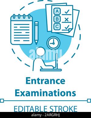 Entrance examination concept icon. Entry exam. Passing test. Fight for study place. Check knowledge and level of training idea thin line illustration. Stock Vector
