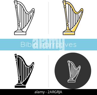 Psalms of David Bible story icon. Golden harp, sacred musical instrument. Religious legend. Christian religion. Biblical narrative. Glyph, chalk, line Stock Vector