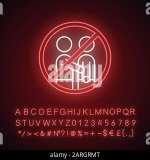 Avoid contact with people neon light icon. No human touch. Stop virus spread. Common cold. Epidemic prevention. Glowing sign with alphabet, numbers an Stock Vector