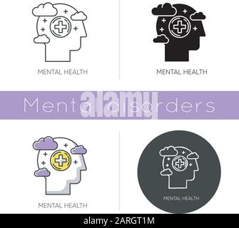 Mental health icon. Emotional wellness. Stress relief and wellbeing. Psychological support. Calm mind. Psychiatric help. Flat design, linear and color Stock Vector