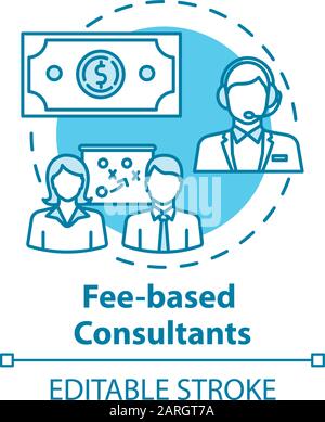 Fee based consultants concept icon. Financial consultation. Call center service. Payment for expert work idea thin line illustration. Vector isolated Stock Vector