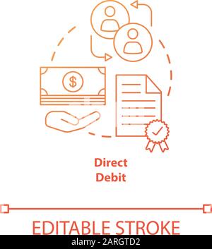Direct debit red gradient concept icon. Financial withdrawal idea thin line illustration. Bank transaction. Online banking operation. Payment method. Stock Vector