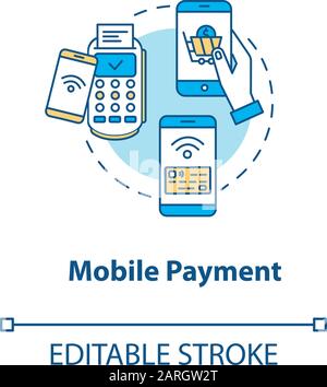 Mobile wallet, contactless payment thin line concept vector ...