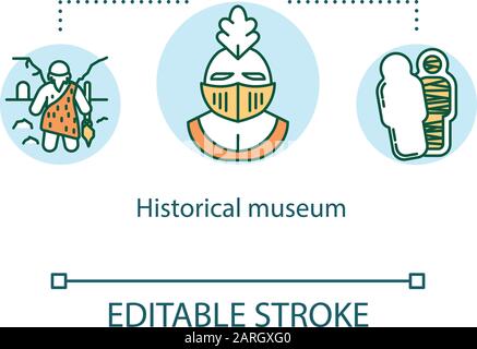 Historical museum concept icon. Archeological artifacts. Anthropology exposition. Cultural heritage exhibition idea thin line illustration. Vector iso Stock Vector