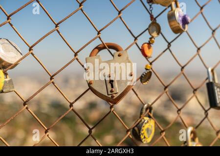 Runyon Canyon Lock Fence, Los Angeles Stock Photo