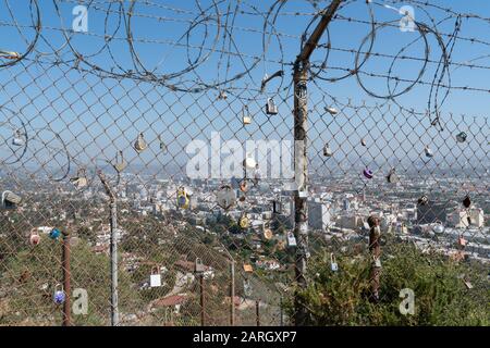 Runyon Canyon Lock Fence, Los Angeles Stock Photo