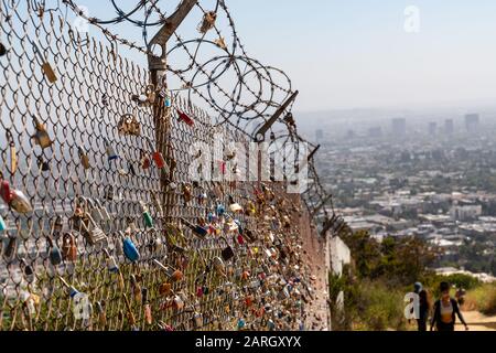 Runyon Canyon Lock Fence, Los Angeles Stock Photo