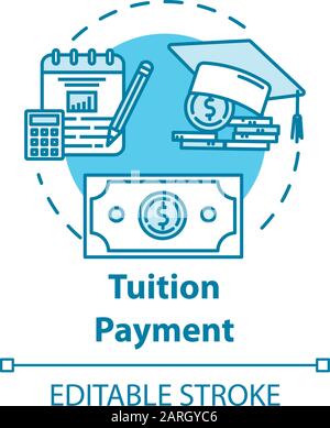 Tuition payment concept icon. Education cost. Financial grant. Knowledge investment. Counting college savings fund idea thin line illustration. Vector Stock Vector