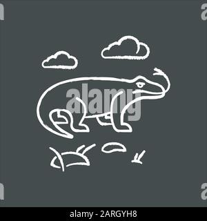 Komodo dragon chalk icon. Tropical country animals. Indonesian islands fauna. Exploring exotic wildlife. Varans in nature. Largest extant lizard. Isol Stock Vector