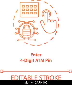 Enter 4-Digit ATM pin red gradient concept icon. Password request idea thin line illustration. Money withdrawal procedure. Cashpoint, cashline. Financ Stock Vector