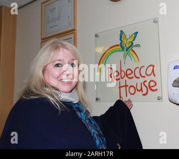 Dwina Gibb (wife of Robin Gibb-Bee Gees December 22nd 1949-May 20th 2012) visits Rebecca House Childrens Hospice, Isle of Man.2012 Stock Photo