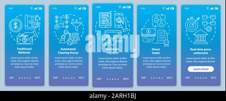 Payment systems onboarding mobile app page screen vector template. Electronic payment. Walkthrough website steps with linear illustrations. Direct deb Stock Vector