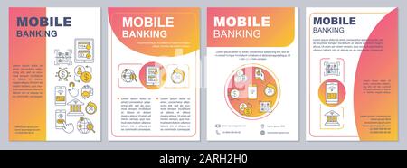 Mobile banking brochure template. Online money payments. Flyer, booklet, leaflet print, cover design with linear icons. Vector page layouts for magazi Stock Vector