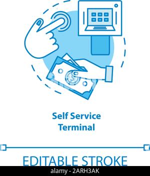 Self Service Terminal turquoise concept icon. Customer-operated checkout idea thin line illustration. Electronic payment system. Shopping checkout. Ve Stock Vector