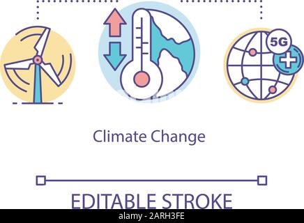 Climate change concept icon. 5G technologies idea thin line illustration. Metrological equipment. Climate control. Global warming. Vector isolated out Stock Vector