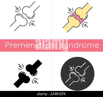 Joint pain icon. Knee injury. Wrist trauma. Strained muscle. Arthritis, osteoarthritis. Ligament spasm. Physical treatment. Flat design, linear and co Stock Vector