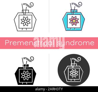 Aromatherapy icon. Scented sticks in glass jar. Essential oils for relaxation. Selfcare and wellness. Floral aromatic air freshener. Flat design, line Stock Vector