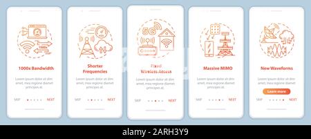 5G technologies onboarding mobile app page screen vector template. Shorter frequencies. Massive MIMO. Walkthrough website steps with linear illustrati Stock Vector