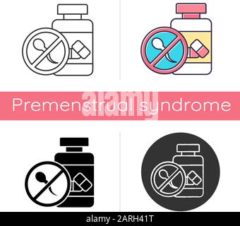 Birth control icon. Oral contraceptive. Female healthcare. Unintended pregnancy prevention. Medication and pills. Predmenstrual aid. Flat design, line Stock Vector