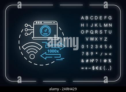 1000x bandwidth neon light concept icon. 5G technologies idea. Mobile internet. High-speed connection. Wireless technology. Glowing sign with alphabet Stock Vector