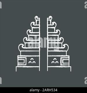 Pura Lempuyang temple chalk icon. Indonesian touristic destinations and religious places. Hinduist candi bentar split gate entrance. Balinese sightsee Stock Vector