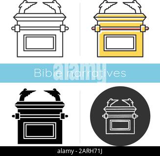 Ark of the Covenant icon. Bible story. Golden Ark of God and testimony. Religious legend. Christian religion. Biblical narrative. Glyph, chalk, linear Stock Vector