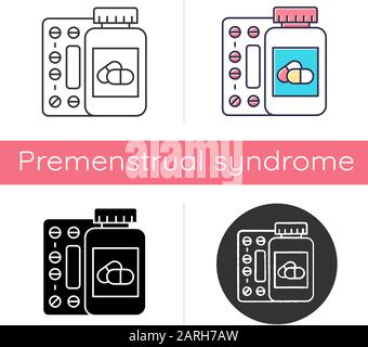 Medication icon. Pills in bottle. Prescription and supplement. Medical product. Pharmaceutical medicament. Tablets and capsules. Flat design, linear a Stock Vector