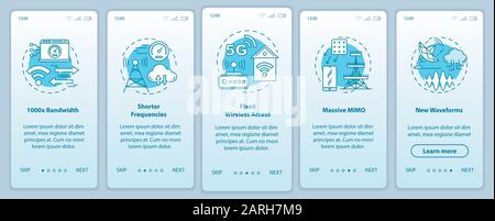 5G technologies onboarding mobile app page screen vector template. Massive MIMO. Walkthrough website steps with linear illustrations. Shorter frequenc Stock Vector