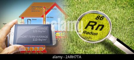 Radon gas radiation detector with computer monitor. testing equipment ...