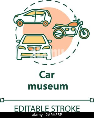 Car museum concept icon. Automotive technology historical exposition. Automobile and motorcycle exhibition idea thin line illustration. Vector isolate Stock Vector