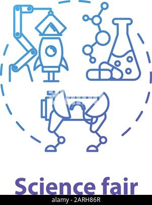 Science fair concept icon. Technology development. Chemistry school project. Robotics building. University and college competition idea thin line illu Stock Vector