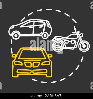 Car museum chalk concept icon. Automotive technology historical exposition. Mechanical bike model. Automobile and motorcycle exhibition idea. Vector i Stock Vector