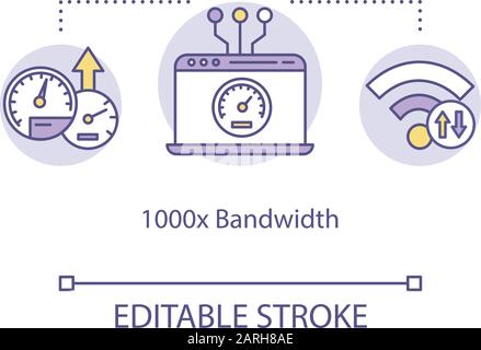 1000x bandwidth concept icon. 5G technologies idea thin line illustration. Mobile internet speed. Wireless technology. Global coverage. Vector isolate Stock Vector