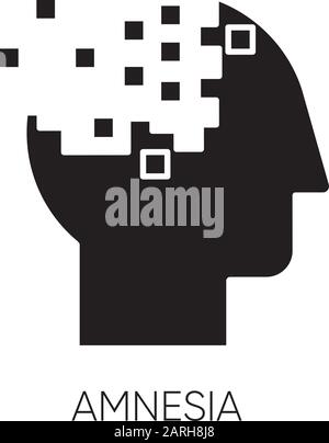 Amnesia glyph icon. Memory loss. Forgetting from brain injury. Trouble with remembering. Korsakoff syndrome. Mental disorder. Silhouette symbol. Negat Stock Vector