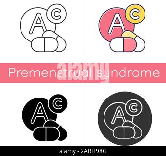 Vitamin intake icon. Diet supplement. Multivitamin complex supply. Nutrition and healthcare. Medicament treatment. Flat design, linear and color style Stock Vector