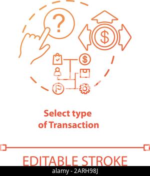 Select type of transaction red gradient concept icon. ATM operation idea thin line illustration. Money withdrawal procedure. Cashpoint, cashline. Bank Stock Vector