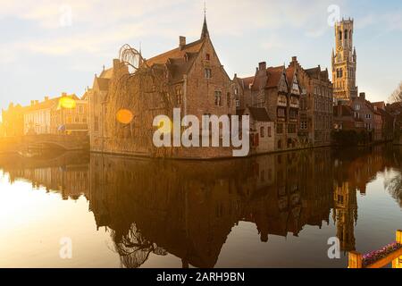Medieval houses on a channel, Bruges Stock Photo