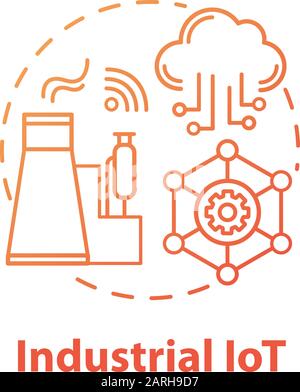 Industrial IoT concept icon. Industrial internet. Manufacturing automatization idea thin line illustration. Modern technologies. Smart industry. Vecto Stock Vector