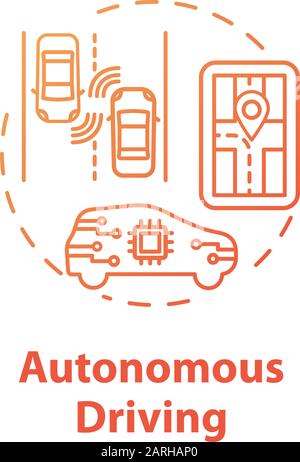 Autonomus driving concept icon. Smart car. Unmanned vehicles idea thin line illustration. Driverless automobile. Artificial Intelligence. Vector isola Stock Vector